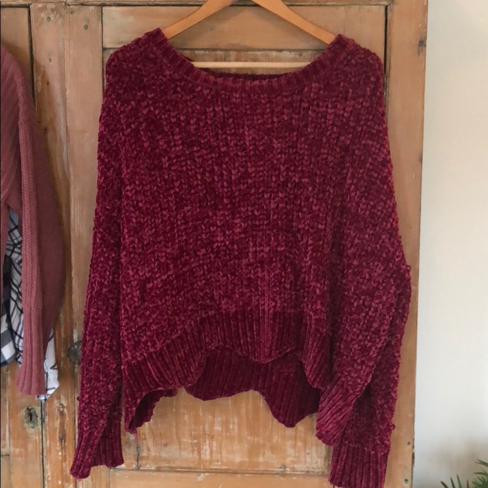 Berry colored cropped chenille sweater